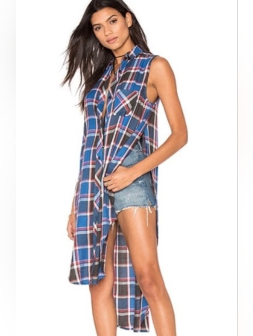 Rails Jordyn Sleeveless Plaid High-Low Tunic  Sz Small
